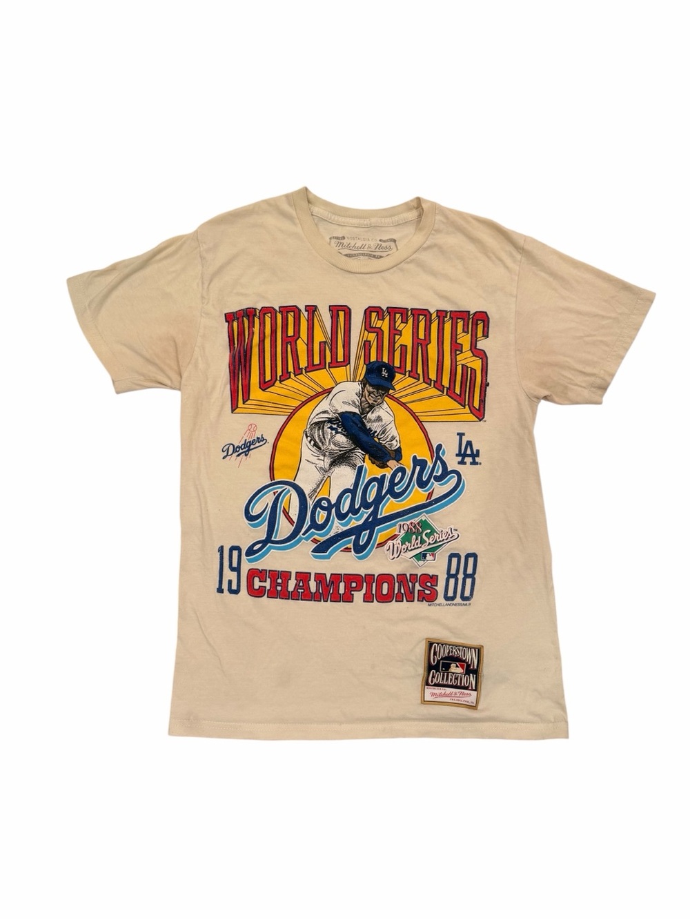 Mitchell & Ness LA Dodgers 1988 World Series Champs T-Shirt Beige Size S